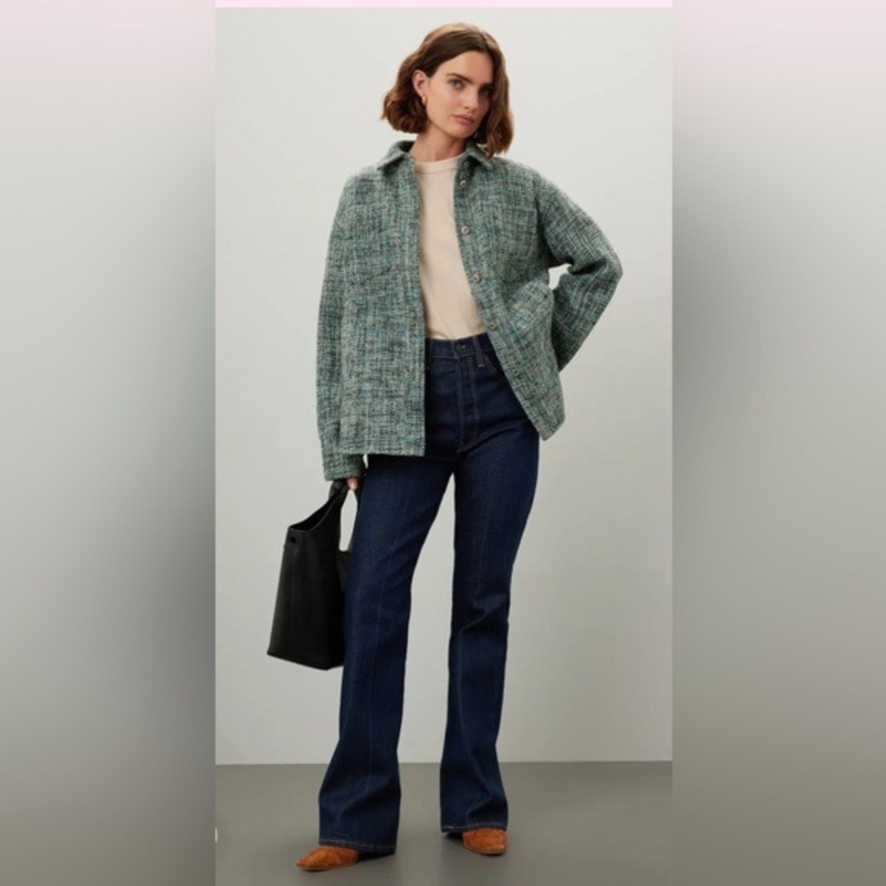 Derek Lam 10 Crosby x RTR Button Down Blue Green Plaid Tweed Shirt Jacket Size 6